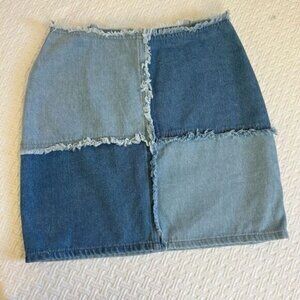 Y2K Patchwork Mini Denim Skirt Blue Jean Raw Hem Blueblush Blue Blush Size Small